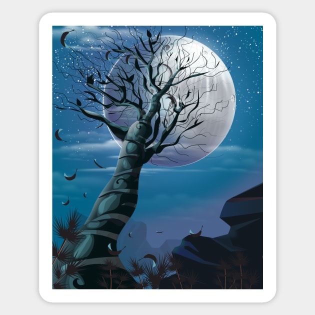 Tree under the Moonlight Sticker by nickemporium1